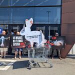 Devant Carrefour Saint-Serge à Angers, L214 interpelle les clients sur l’élevage intensif