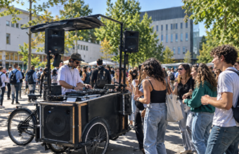 Le VéloSono, équipé de matériel de diffusion musicale, circulera ce jeudi sur le campus de Belle-Beille à l’occasion du Campus Day à Angers.