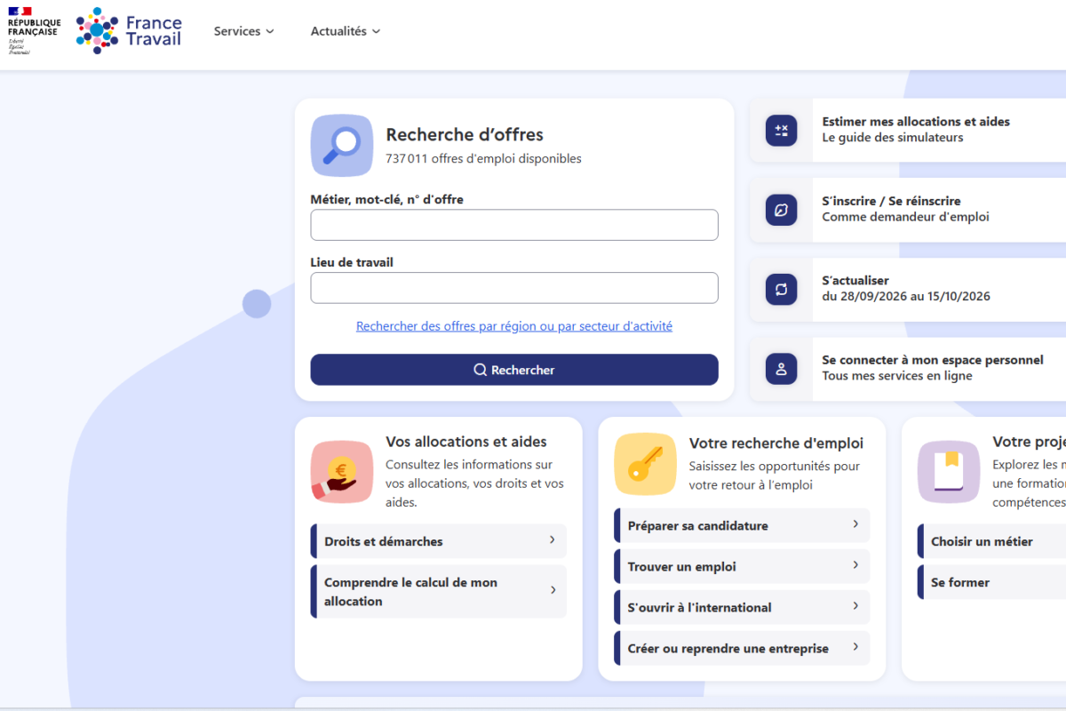 Le site de France Travail rencontre des difficultés ce lundi 28 septembre 2026, jour d’ouverture de l’actualisation des demandeurs d’emploi. Voici les solutions.