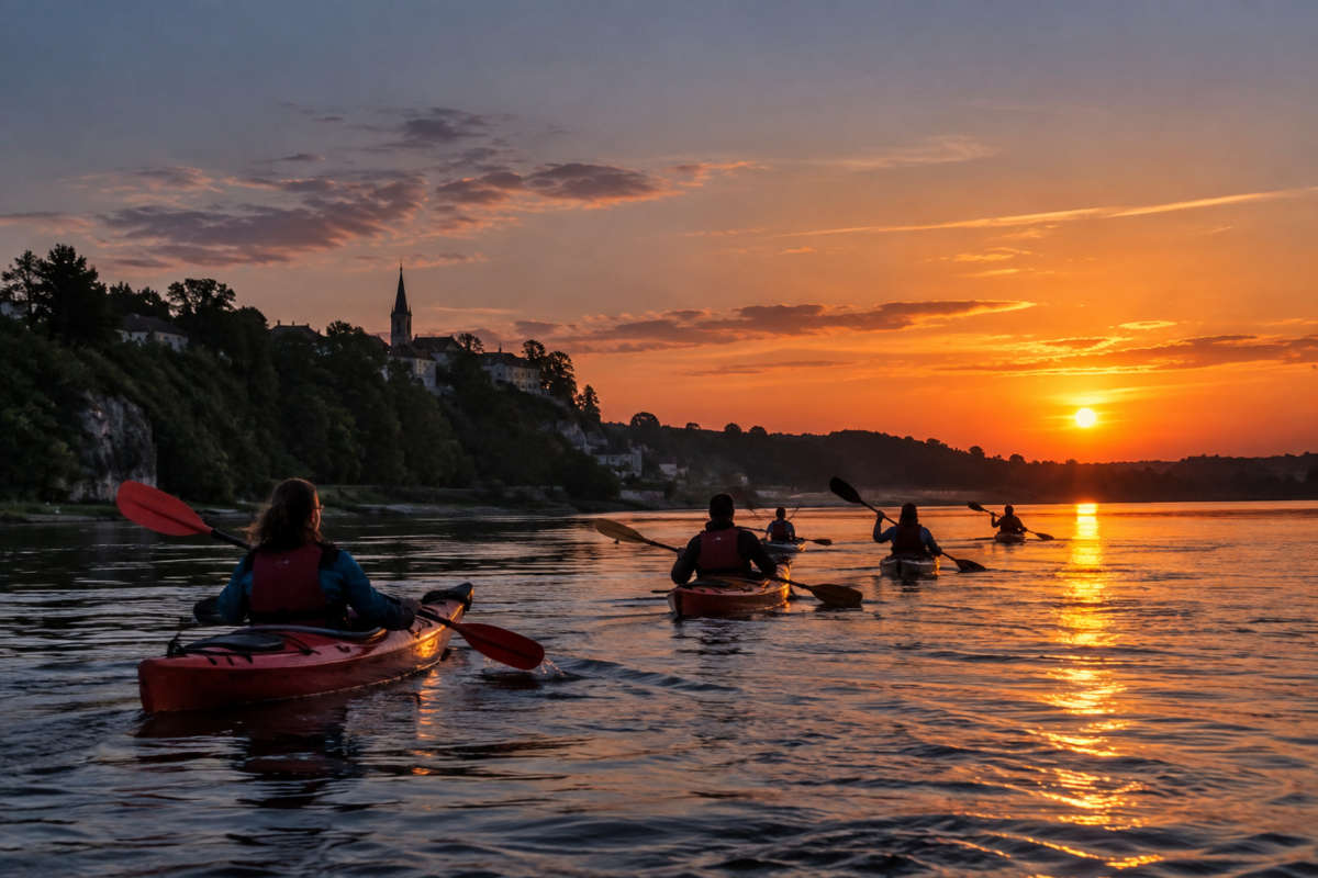 À Champtoceaux, une sortie en kayak permet de découvrir la Loire à la tombée de la nuit. Une balade insolite proposée chaque lundi jusqu’au 26 octobre.