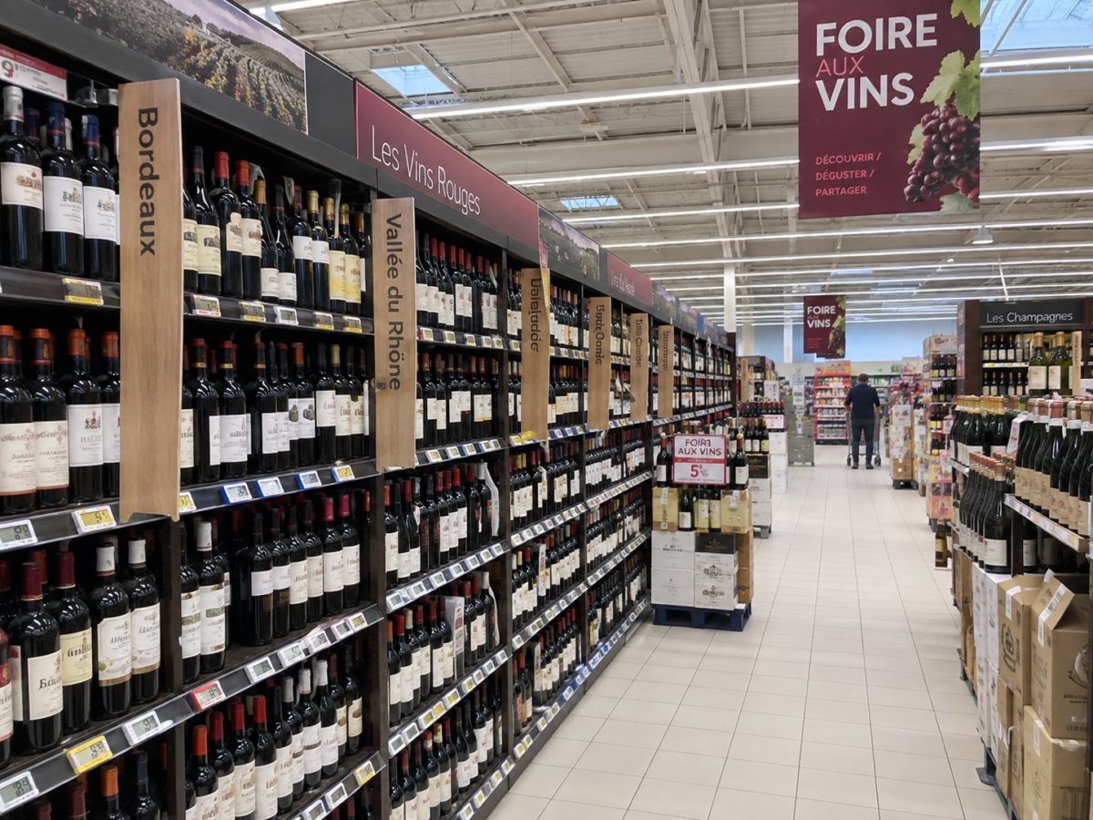 Foire aux vins : les rayons des supermarchés se remplissent de bouteilles et de promotions à l'approche de l'automne.